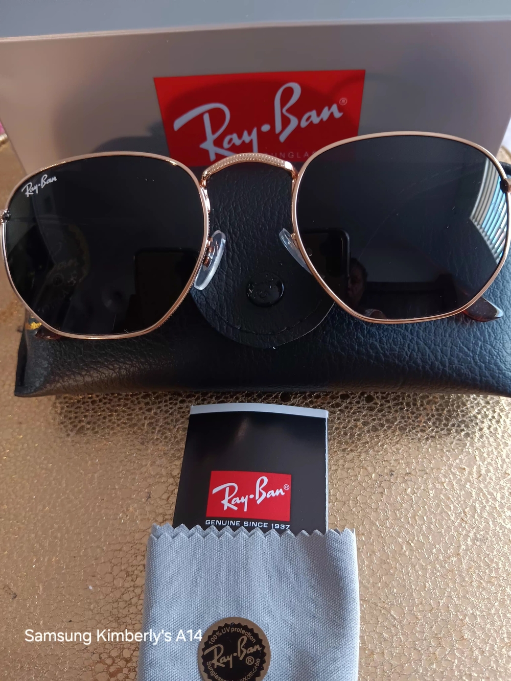 Ray-Ban Men’s Or Women Black Lens Gold Frame Hexagonal Sunglasses